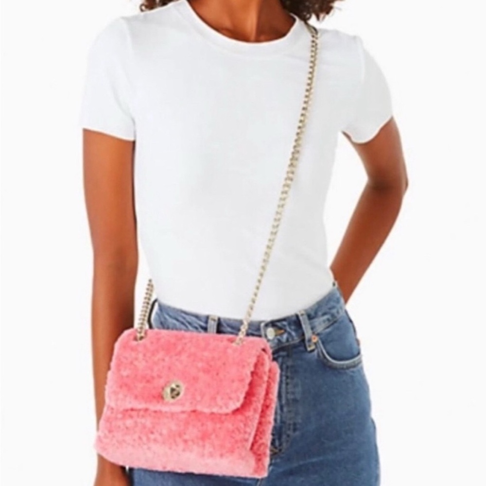 Kate Spade Pink and Gold Plush Crossbody Bag